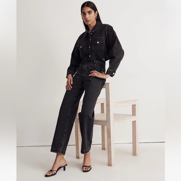 NWT Madewell The Perfect Vintage Wide-Leg Jean in Black Worn Wash - Picture 2 of 8